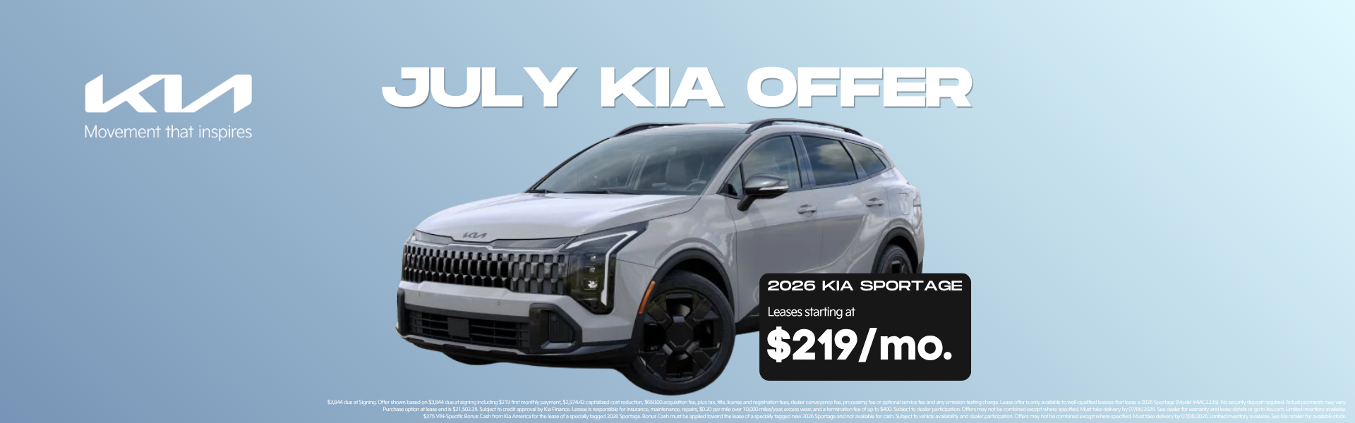July Kia offer on the 2026 Kia Sportage