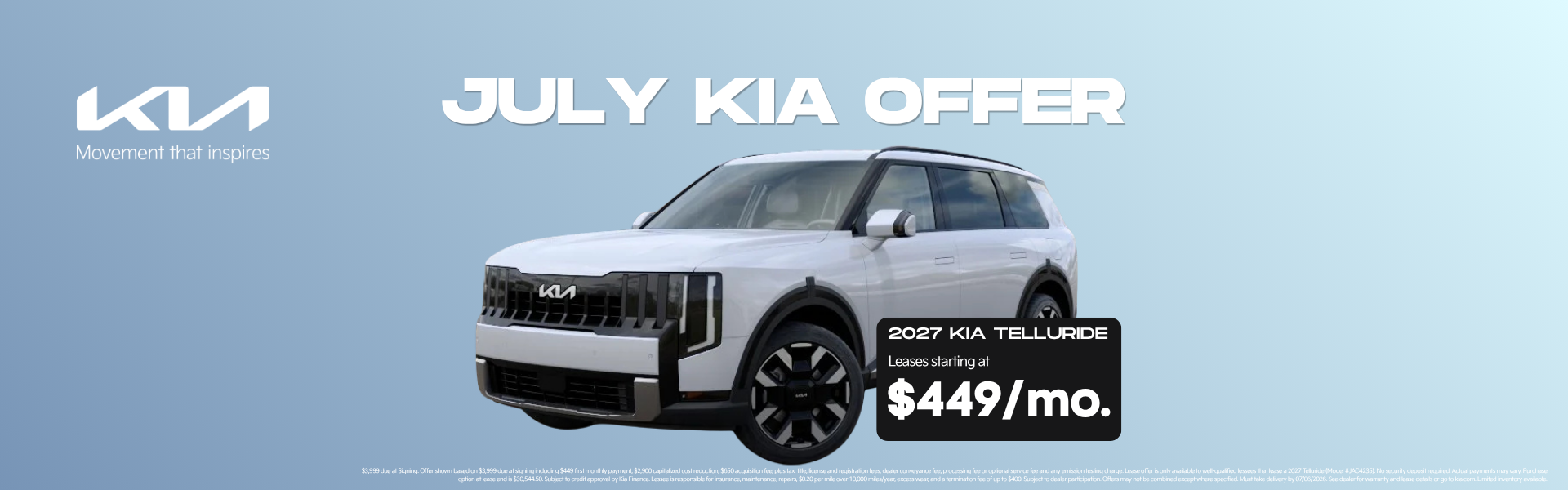 Kia July offer on the new Telluride